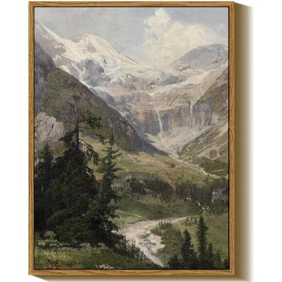 Mountain Landscape Wall Art Framed Rustic Nature Decor for Living Room - Picture 1 of 8